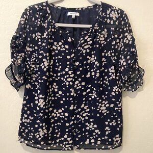 Madewell Women's Casual Short Sleeve Blouse Black & Beige Polka Dot Size Small